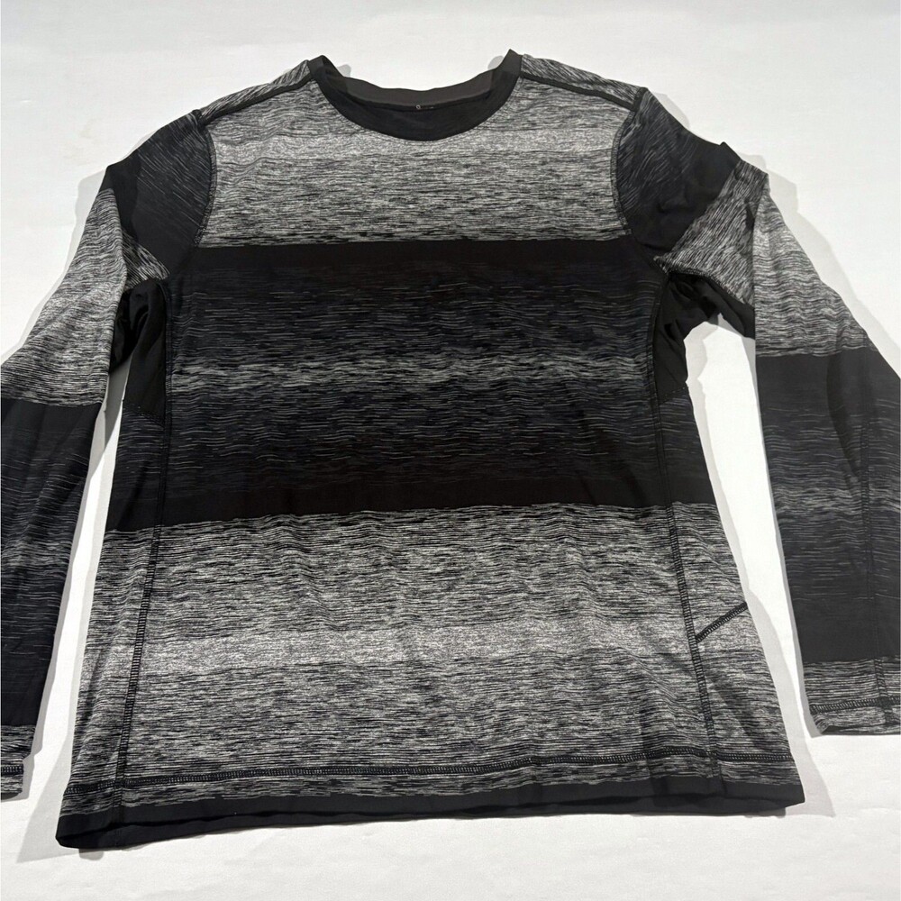 Lululemon Shirt Mens Black Stripe Gray Core Crew Rulu Long Sleeve Pullover Sz XL - Picture 2 of 8